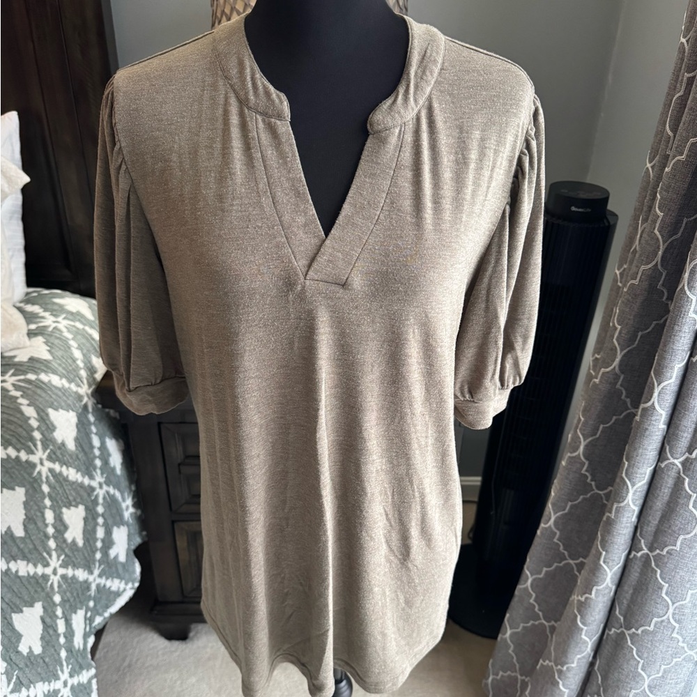 Tan Shirt with Puff Sleeves